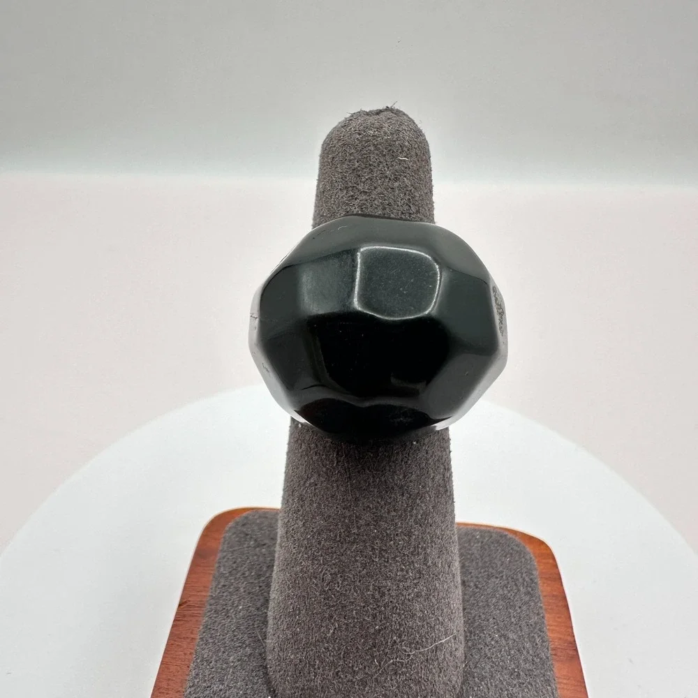 Vintage Y2K Black Lucite Faceted Chunky Dome Ring Classic Jewelry